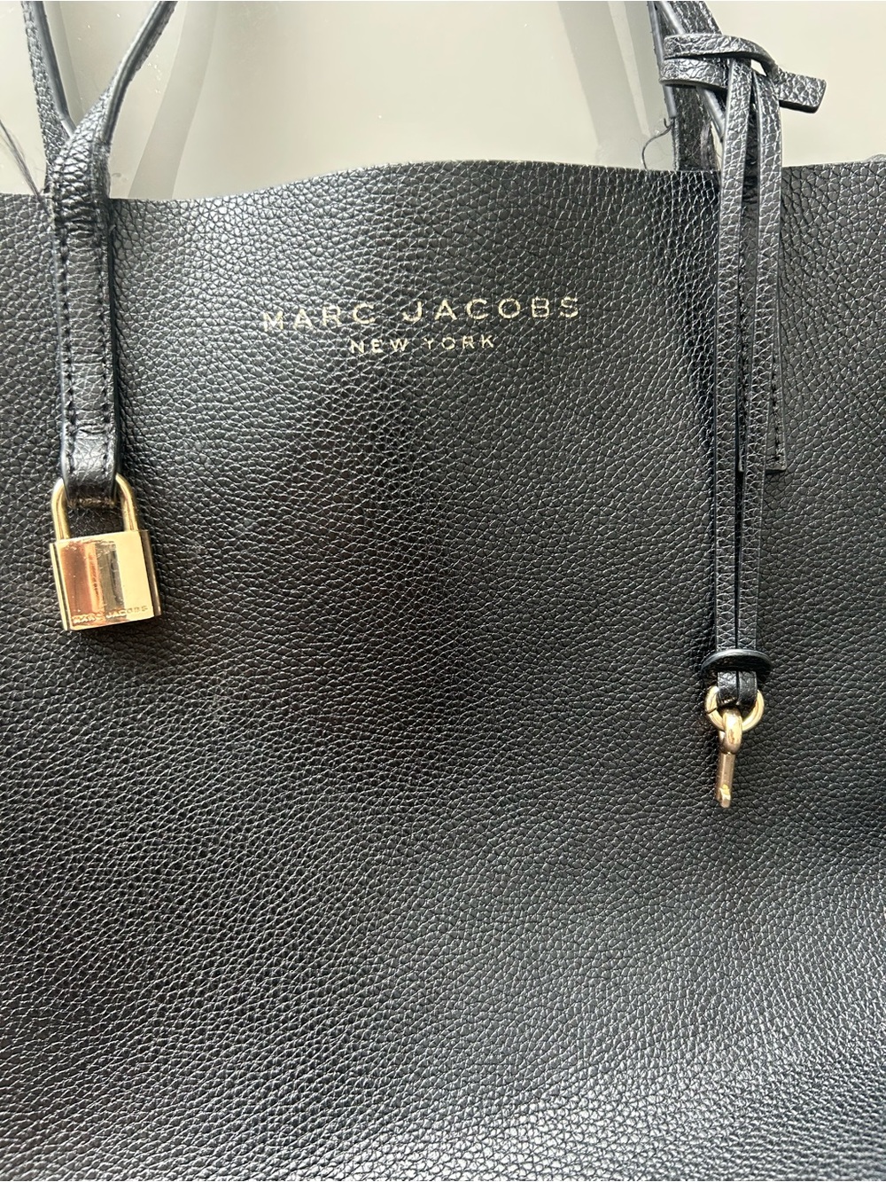 Marc Jacobs Black Leather Tote with Gold Accents
